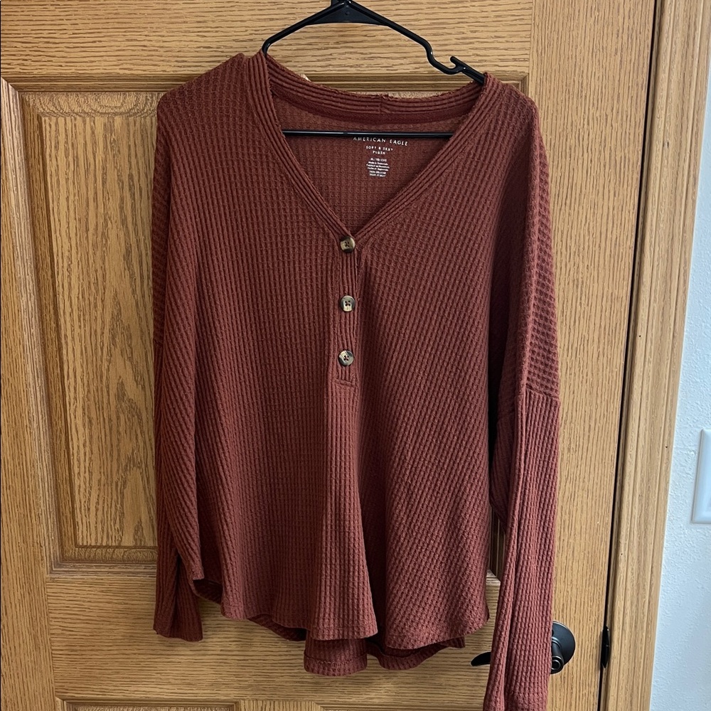 American Eagle Outfitters Women's Long Sleeve Henley in Brown